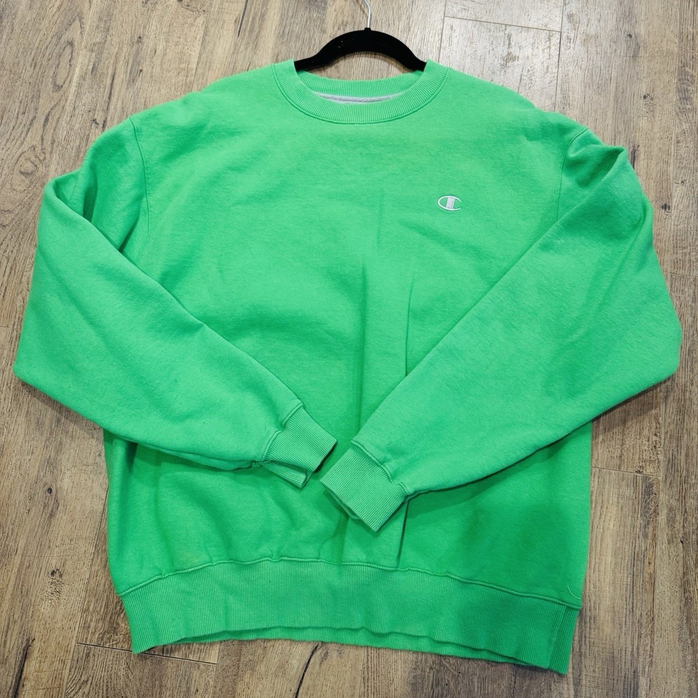 VINTAGE CHAMPION ECO Green BLANK CREW NECK SWEATSHIRT XL